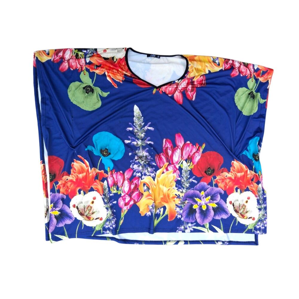 Lily by Firmiana Floral Poncho Top V-Neck Oversized Kaftan Blouse Plus Size 4XL